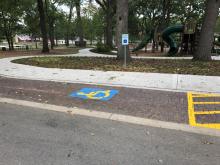 Parking lot striping and safety walkway painting.