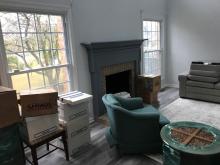 Residential priming and painting of cabinets, fire place mantel, and handrails.